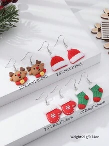 4 cặp/bộ Chuông lấp lánh Giáng sinh, Cây, Tuần lộc, Mũ, Vớ, Găng tay, Bộ bông tai thiết kế người tuyết & bông tuyết, kèm thiệp chúc mừng (Ngẫu nhiên) - Nhiều màu - Xem 8