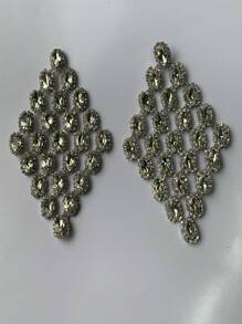 1 đôi bông tai dài hình giọt nước đính đá pha lê phong cách Châu Âu & Mỹ màu bạc, cá nhân hóa & sang trọng & thiết kế độc đáo - Bạc - Xem 11