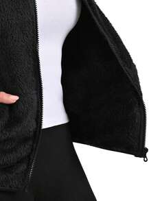 Suéter de Peluche para Mujer con capucha y resortes en los puños - Negro - Ver 5