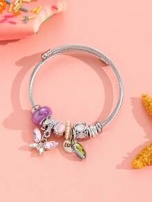 1入組水晶蝴蝶吊墜愛標籤水滴貓眼陶瓷口紅假珍珠diy不銹鋼手鍊甜蜜愛的禮物,高端時尚