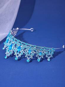 1款新娘銀藍色水滴形鑲鑽皇冠,適用於婚禮、宴會、聚會、日常穿搭