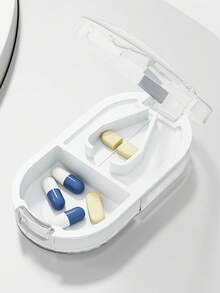 1pc Clear White Mini Pill Splitter & Storage Box With Dividers For Tablets, Portable Pill Container For Travel - Transparent White - View 2