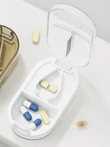 1pc Clear White Mini Pill Splitter & Storage Box With Dividers For Tablets, Portable Pill Container For Travel - Transparent White - View 7