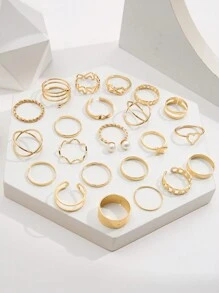 17KM Enkel Metall Geometrisk Fjäril Love Ring Set , Semester Datum Presenter För kvinnor , Daglig Motsvarande - Gult guld - Visa 8