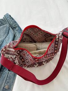 Bolso Cruzado Nuevo Estilo De Un Solo Color Para Estudiantes, Bolsa De Hombro Con Forma De Bola Grande De Gran Capacidad Con Diseño Minimalista De Inspiración Japonesa, Estilo Ins - Rojo - Ver 8