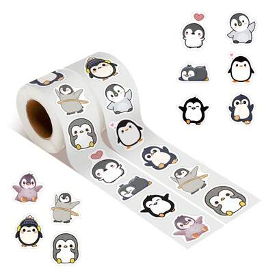 500 Stücke Pinguin Aufkleber Rolle Vinyl Aufkleber Für Scrapbook, Journaling, Laptop, Stoßstange, Skateboard, Wasserflaschen, Computer, Handy, Cartoon Aufkleber Rolle