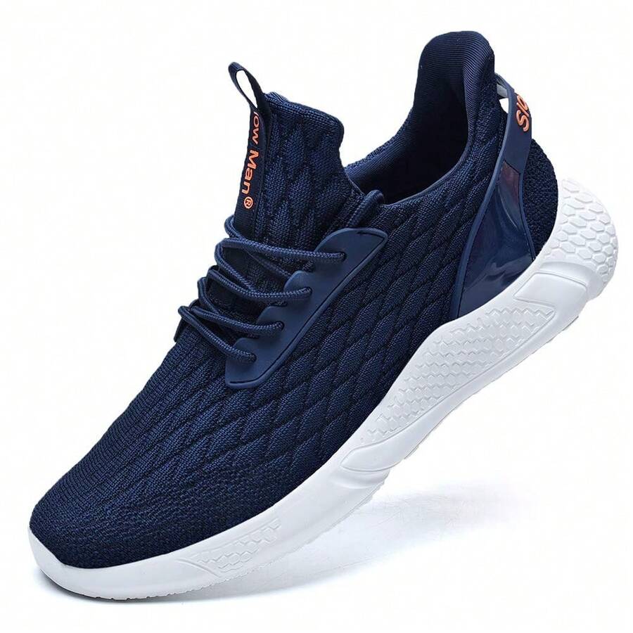 Men's Running Shoes - Men's Walking Shoes Knit Mesh Breathable Athletic Sneakers Slip On Tennis Comfortable Cushioning Lightweight Gym Sport Shoes - 藏蓝色 - 查看 1