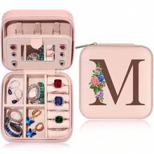 Jewelry Case Jewelry Box Jewelry Organizer, Travel Essentials/ Accessories, Ring Necklace Earring Jewelry Holder Organizer Box With Mirror, Birthday Gifts For Women Mom Grandma Initial A,B,C....., Gift For Valentine's Day - Pink - View 11
