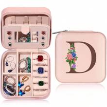 Jewelry Case Jewelry Box Jewelry Organizer, Travel Essentials/ Accessories, Ring Necklace Earring Jewelry Holder Organizer Box With Mirror, Birthday Gifts For Women Mom Grandma Initial A,B,C....., Gift For Valentine's Day - Pink - View 10