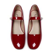 Naiyee Mary Jane Shoes Women Chunky Heel Ankle Strap Dress Shoes for Women Low Heels Close Rounded Toe Pumps - 紅色 - 查看 5