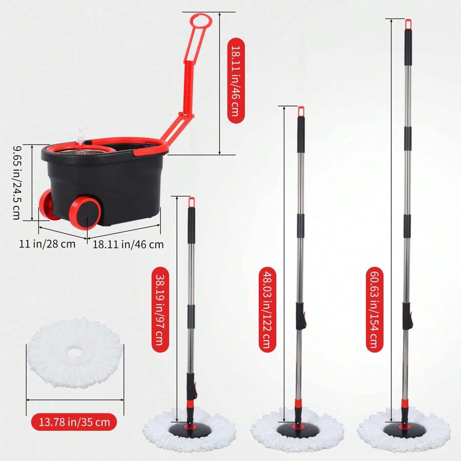 Mop and Bucket Set, 360° Spin Mop and Bucket with Wringer Set on Wheels