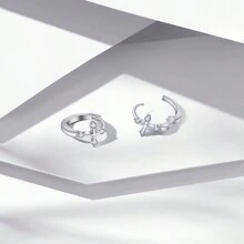 PHNIBIRD Women's Zirconia Silver 925 Metal Allergy Hoop Pierced Earrings Office - White - View 3