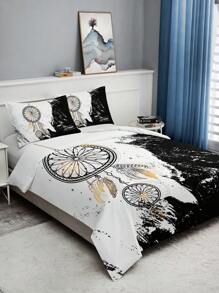 3pcs/set Fashionable Black & White Dreamcatcher Pattern Printed Duvet Cover Set