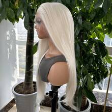 13x4 合成蕾絲前鬆綁女士金色長直發型,具有自然髮際線的合成假髮 - 白色 - 查看 5