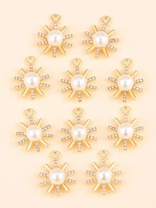 10入組甜美小巧的太陽形珍珠和鑲嵌水晶鋅合金項鍊吊墜、耳環和diy珠寶配件