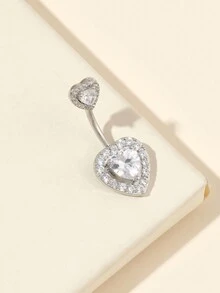 1只時尚甜美的銅製心形肚臍戒指,鑽石鑲嵌,絕佳的女孩華麗珠寶禮物