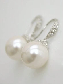 1 對古典方晶鋯石和人造珍珠女士吊式耳環結婚紀念日訂婚派對珠寶情人節禮物