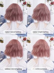alicegarden 1 件合成耐热、粉色假发刘海短波浪假发，10 英寸长，由纤维制成，时尚假发，自然逼真的假发（不包括配件）