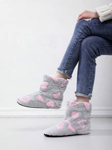 女士毛絨室內保暖拖鞋靴,加厚 - 粉色 - 查看 2