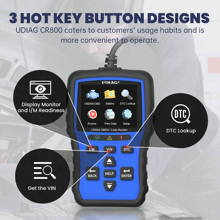 UDIAG CR800 OBD2 Scanner Diagnostic Tool Car Code Reader One-Click I/M ...