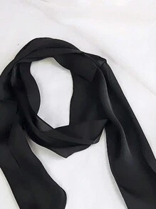 1條女士時尚黑色絲質圍巾,長而窄的頸巾,適用於圍巾與腰帶裝飾
