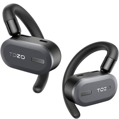 TOZO Open Buds Lightweight True Wireless Earbuds With Multi-Angle Adjustment, Bluetooth 5.3 Headphones With Open Ear Dual-Axis Design For Long-Lasting Comfort, Crystal-Clear Calls For Driving, Black