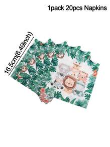 106/61pcs Jungle Animal Theme Tableware Set Palm Leaves Print Paper Plates Cups Straws Tablecloth Napkins Birthday Table Decoration Wild One Forest Safari Birthday Party Supplies