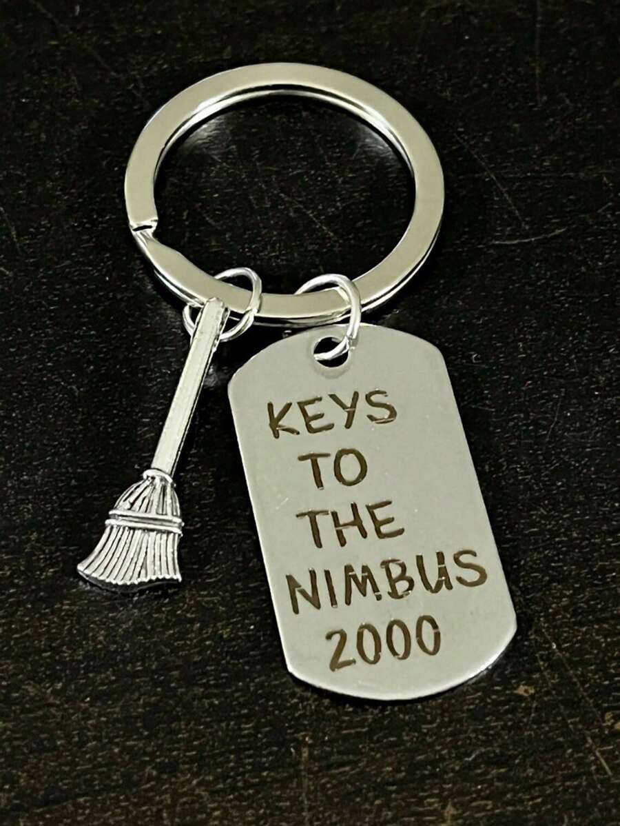 1pc Key To The Nimbus & Broomstick Keychain Magic Movie Cosplay Metal Key Ring Purse Bag Backpack Car Charm Children's Day Car Accessories Bag Charm Backpack For School Cute Goth Y2k Christmas Gift Ideas - Silver - View 1