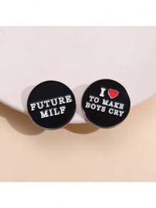 歐美風格創意愛心&字母設計金屬徽章黑色合金胸針 - 黑色 - 查看 5