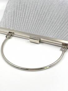 優雅女式晚宴手提包,簡約淑女風褶皺方形設計,閃亮高端,適用於婚禮 - 銀色 - 查看 9