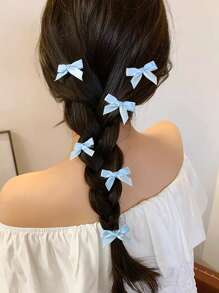 6入組甜美蝴蝶結髮夾,可愛的編織髮夾帶蝴蝶結,適用於女孩