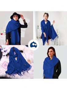 Bluelander Thick Winter Pashmina With Tassels, Windproof, And Fully Adjustable - Navy Blue - View 6
