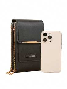 女士包包 触屏手机钱包 钱包 皮带手提包 女式斜挎包 单肩包 简约小手机包 女生拉链卡包 侧包 iPhone 包 手机袋 - 黑色 - 查看 4