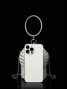 Mini Rhinestone Tassel Handheld Evening Bag, Glamorous Rhinestone Bag - Silver - View 6
