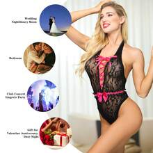 Black Lace Perspective Open Back Sexy Lingerie - Black - View 5