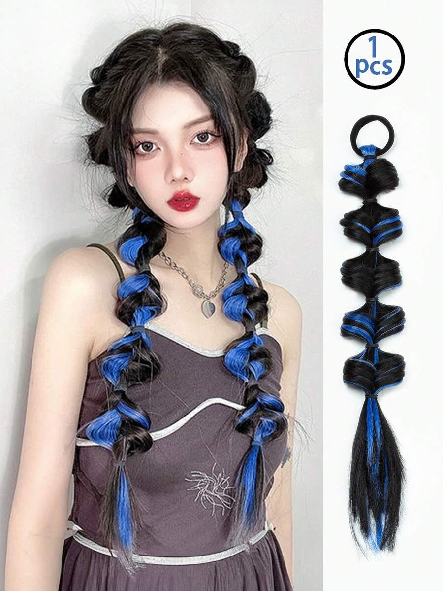 1 件女孩藍動漫假髮辮子髮帶,適合日常生活或角色扮演 - 藍色 - 查看 1