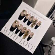 Maillard 手工美甲和可穿戴假指甲，法式风格，Ins 风格，可拆卸指甲贴纸，10 件装 - 黑色 - 查看 4