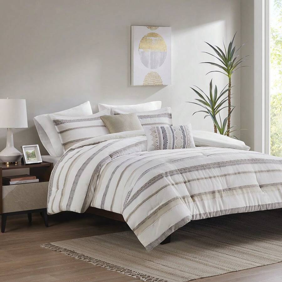 5pc Langley Clipped Jacquard  Comforter Set - Trung lập - Xem 1