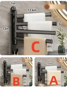 حامل منشفة بحجرتين دوار للحمام 1قطعة، تثبيت حائطي لحامل منشفة بثقوب تركيب