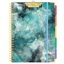 1pc Marble Pattern Spiral Binder Notebook With Pp Pocket And Memo Pad, Multifunctional Organizer Portfolio Notebook - marble - View 1