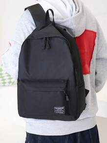Minimalist Solid Color Backpack With Letter Patch Decoration Casual Backpack Laptop Backpack School Backpack For Travel Commute Lightweight Book Bag Travelling Bag University Dorm Practical Extra Large School Backpack Students Book Bag Man Bag Large Capacity School Pencil Case Gifts Fall Christmas Scream Bag Backpack Winter Christmas Gifts Travel Bag Thanksgiving Holiday Computer Backpack Black Bag Men's Backpack Vacation Chest Bag Side Bags Gifts For Men Bag For Men - Black - View 6