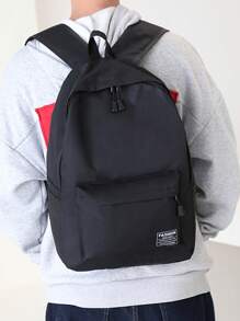 Minimalist Solid Color Backpack With Letter Patch Decoration Casual Backpack Laptop Backpack School Backpack For Travel Commute Lightweight Book Bag Travelling Bag University Dorm Practical Extra Large School Backpack Students Book Bag Man Bag Large Capacity School Pencil Case Gifts Fall Christmas Scream Bag Backpack Winter Christmas Gifts Travel Bag Thanksgiving Holiday Computer Backpack Black Bag Men's Backpack Vacation Chest Bag Side Bags Gifts For Men Bag For Men - Black - View 5