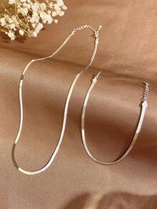 2pcs/Set Snake Bone Necklace & Bracelet For Women 925 Sterling Silver Simple Blade Chain Fine Jewelry Set For Daily Life Decor