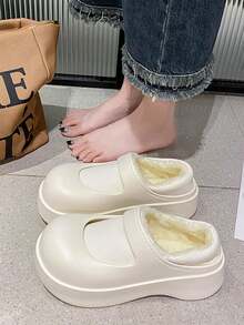 女式中空絨面里料閉趾一步式厚底拖鞋,秋冬季款 - 白色 - 查看 2