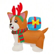 Inflable Navideño Perro con orejas de Reno con Luz Led Decoración para el Hogar 1.50 metros largo Decoración Navideña - Café integral - Ver 5