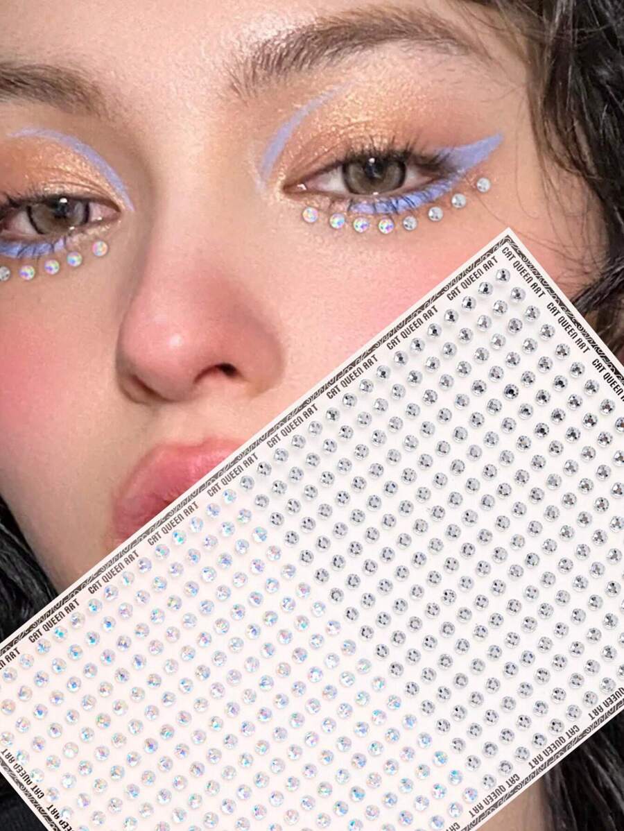 1入組3d逼真多面剔透鑲鑽眼睛與臉部裝飾貼,diy音樂節y2k化妝派對鑲鑽貼紙 - 彩色 - 查看 1