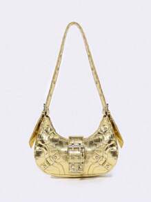 Women's Versatile Korean Style Punk Shoulder Bag - Gold - View 3
