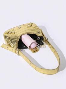Women's Versatile Korean Style Punk Shoulder Bag - Gold - View 5