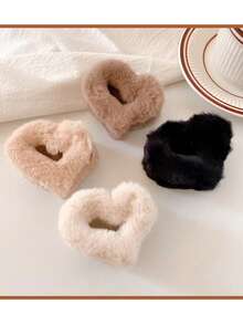 1入組女性絨毛心形髮夾,簡單的秋冬髮飾,適用於髮髻