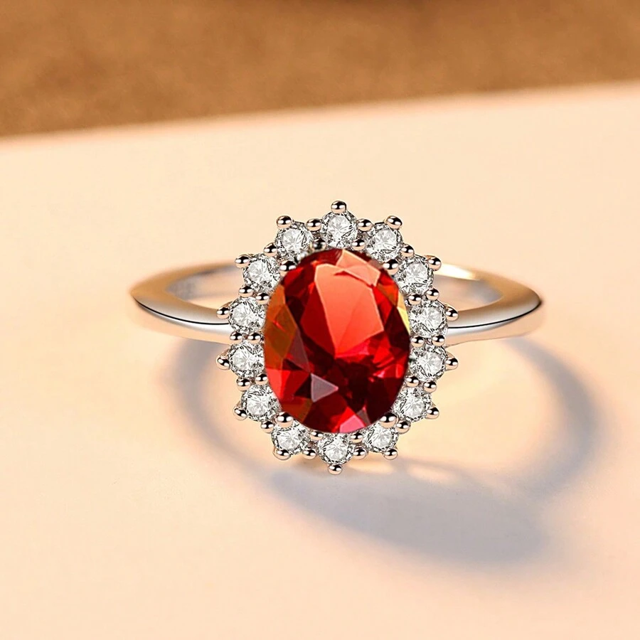 1 件性感紅寶石輕奢豪華高級花朵鑲嵌方晶鋯石銅首飾結婚戒指適合女士約會首飾